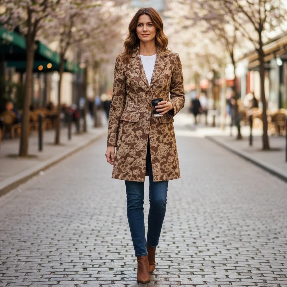 Charlotte Russe Vintage Brocade Duster Jacket - Brown/Tan Paisley" Size 5/6 - Picture 3 of 13